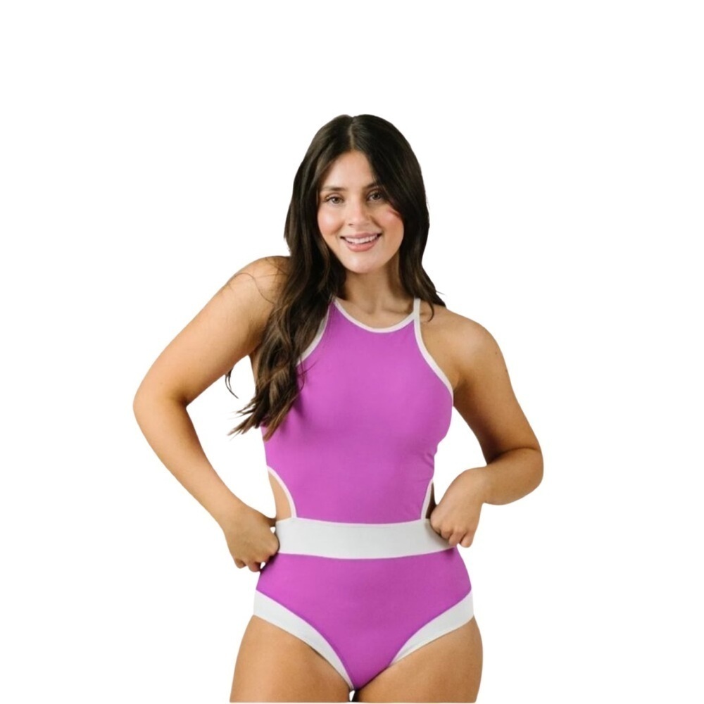 Zyia Pink and White One Piece Swimsuit Women medium gym swim beach new